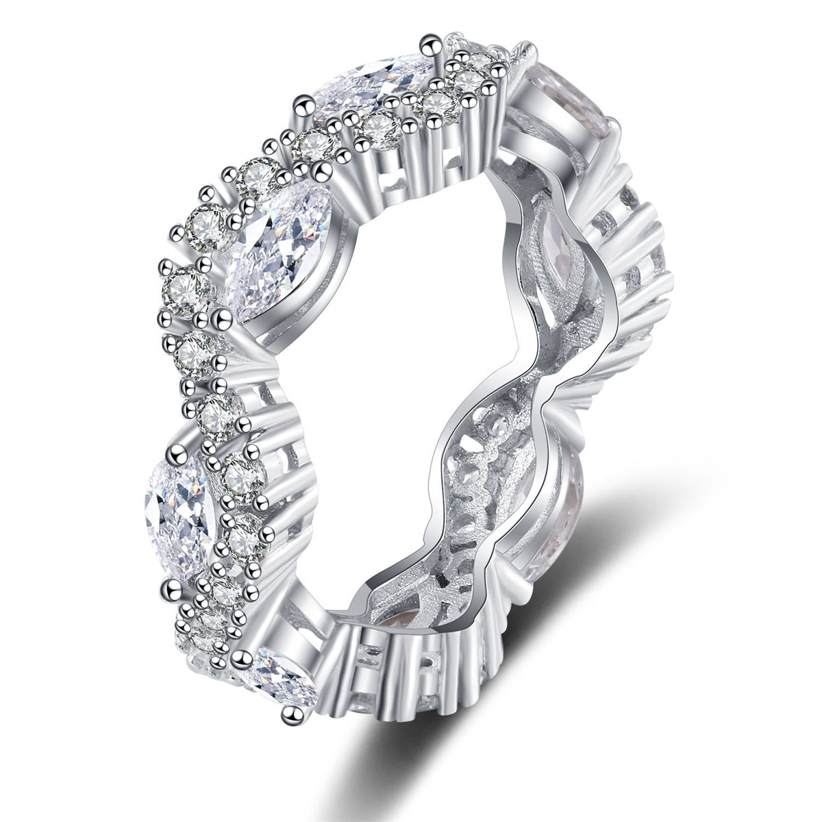 Marquise Crystal and Cubic Zirconia Twine Ring, statement rings for women, dainty minimalist design, front view