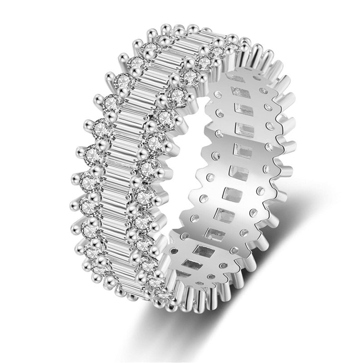 Clear Crystal and Cubic Zirconia Band Ring, statement rings for women, elegant gift for her, front view