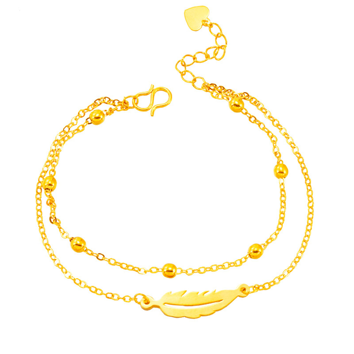 24K Gold-Plated Feather Layered Anklet, gold anklet bracelet, everyday style, front view
