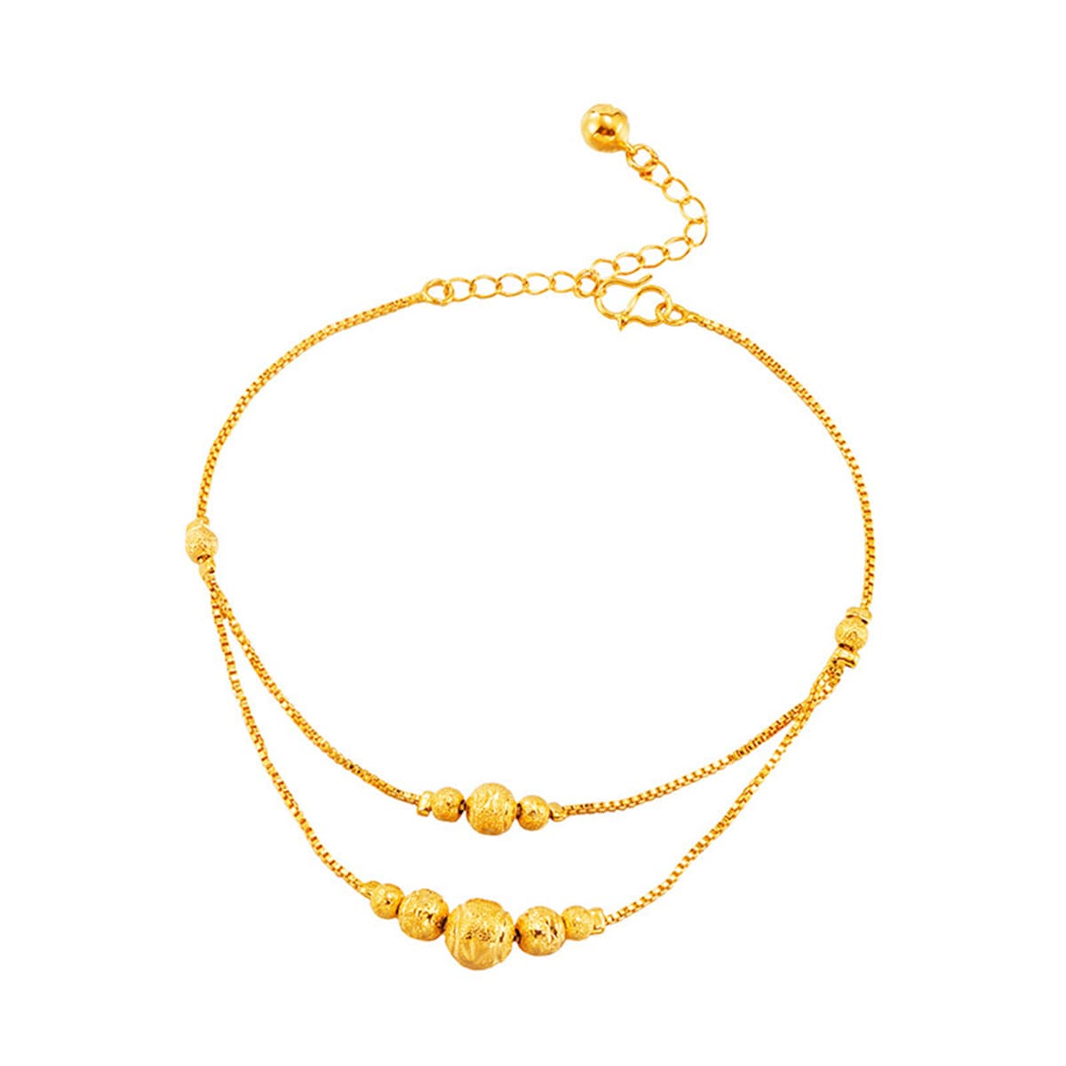 24K Gold-Plated Round Bead Layered Anklet, gold anklet bracelet, everyday style, front view