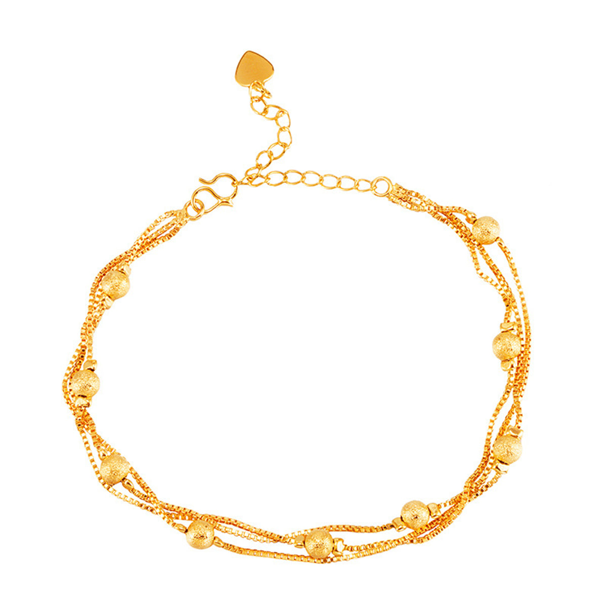 24K Gold-Plated Round Bead Layered Anklet, gold anklet bracelet, dainty minimalist design, front view