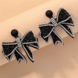 Black & Cubic Zirconia Bow Drop Earrings