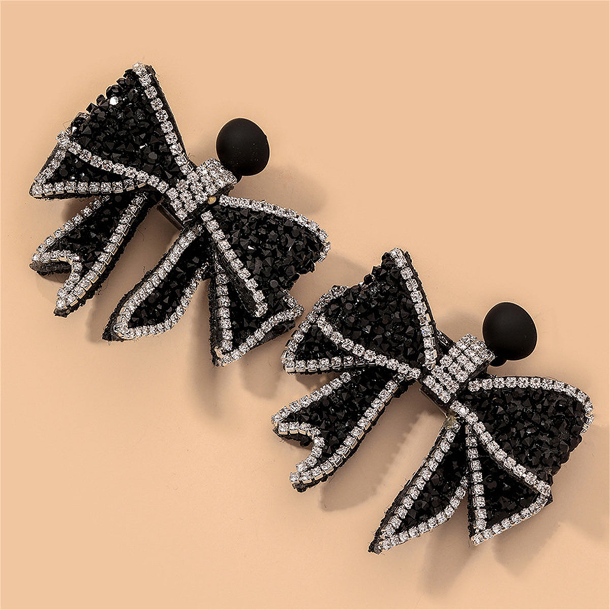 Black & Cubic Zirconia Bow Drop Earrings