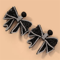 Black & Cubic Zirconia Bow Drop Earrings