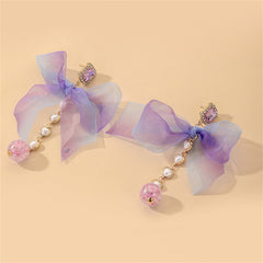 Pearl & Pink Crystal 18K Gold-Plated Bow Drop Earrings