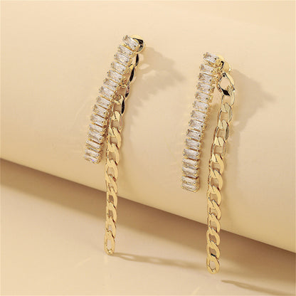 Crystal and 18K Gold-Plated Wheat Chain Ear Jackets, gold drop earrings for women, vintage-inspired design, side view