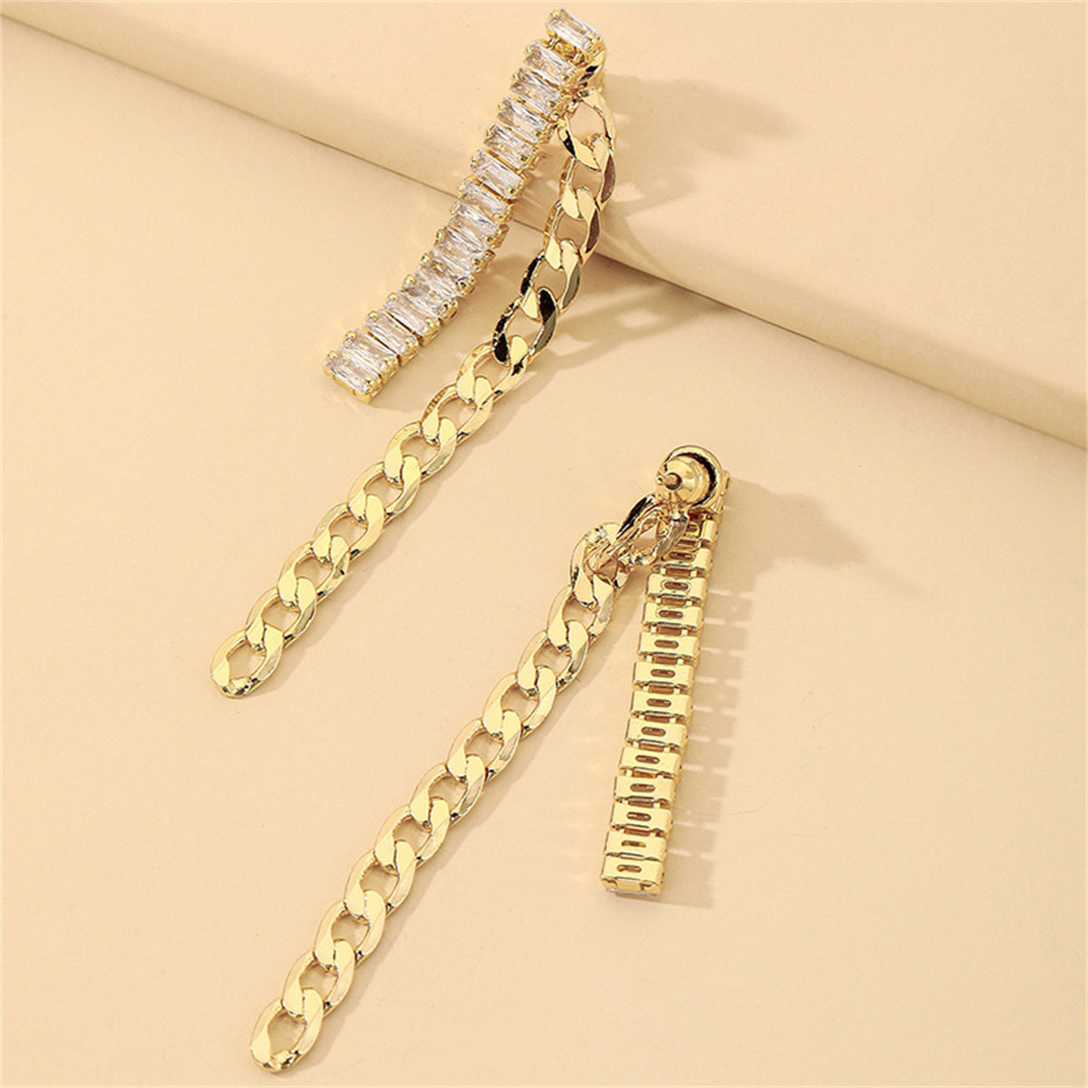 Crystal and 18K Gold-Plated Wheat Chain Ear Jackets, gold drop earrings for women, vintage-inspired design, lifestyle look