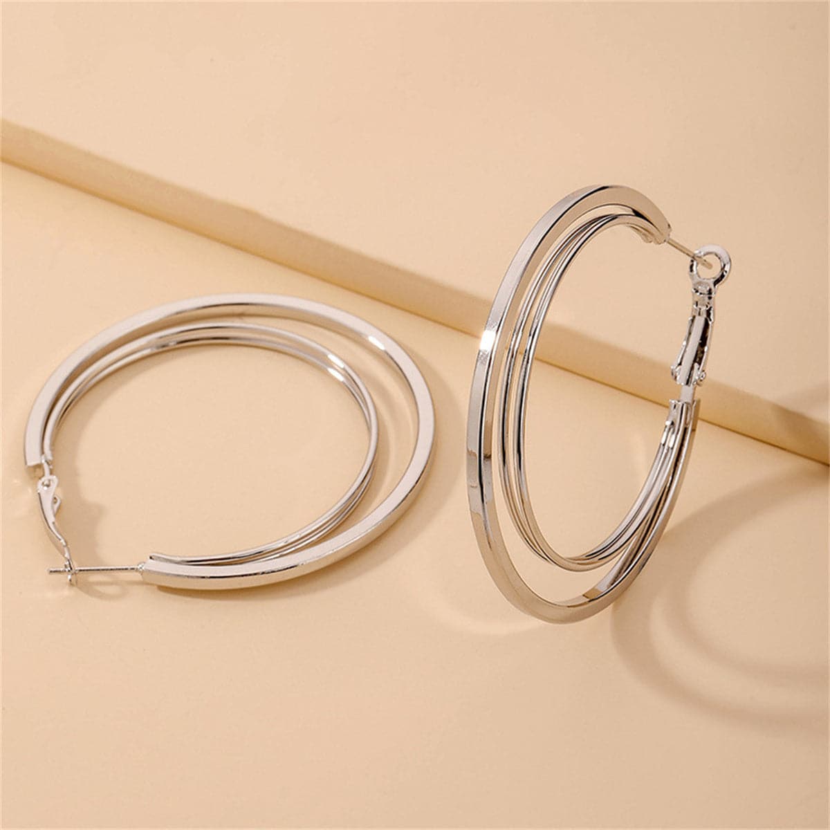 Silver-Plated Layered Hoop Earrings, elegant gift for her, side view