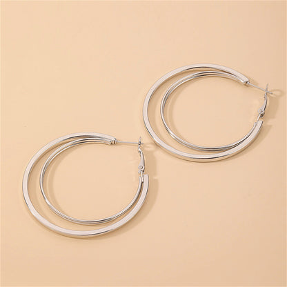 Silver-Plated Layered Hoop Earrings, elegant gift for her, detail close-up