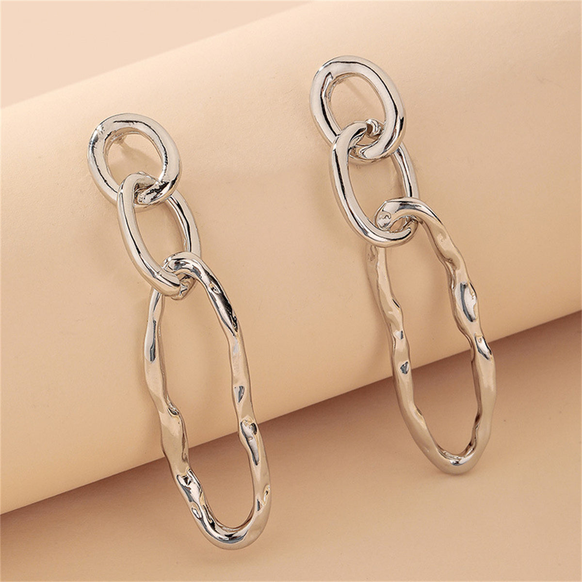 Silver-Plated Chain Drop Earrings, silver drop earrings for women, vintage-inspired design, side view
