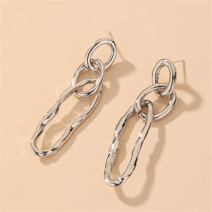 Silver-Plated Chain Drop Earrings, silver drop earrings for women, vintage-inspired design, detail close-up