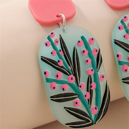 Green and Pink Flower Card Drop Earrings, drop earrings for women, elegant gift for her, side view