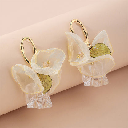 Crystal and Pearl Mesh Leaf Bow Drop Earrings, drop earrings for women, everyday style, side view