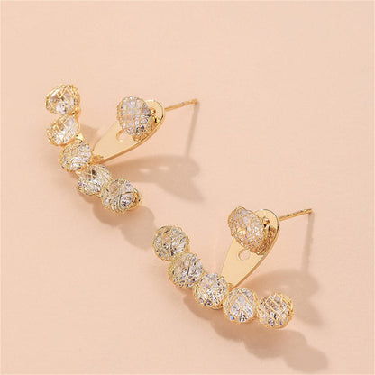 Cubic Zirconia and 18K Gold-Plated Nets Round Ear Jackets, gold drop earrings for women, elegant gift for her, side view