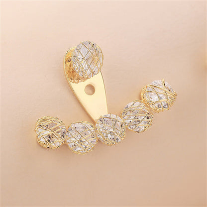 Cubic Zirconia and 18K Gold-Plated Nets Round Ear Jackets, gold drop earrings for women, elegant gift for her, lifestyle look