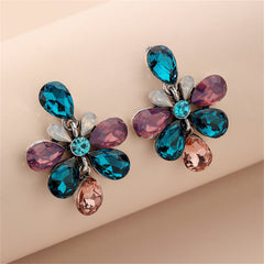 Crystal & Cubic Zirconia Flower Drop Earrings