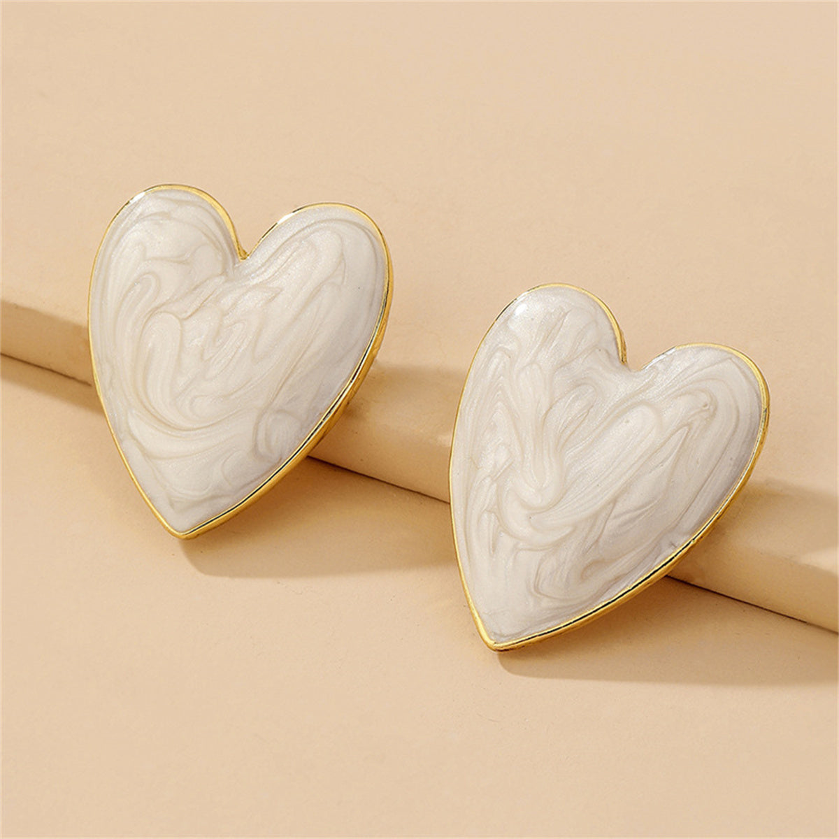 Enamel and 18K Gold-Plated Heart Stud Earrings, gold stud earrings for women, elegant gift for her, side view