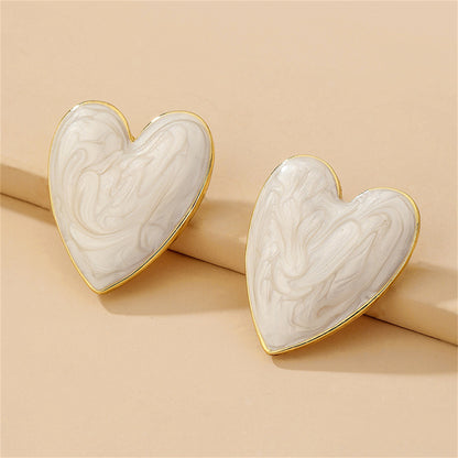 Enamel and 18K Gold-Plated Heart Stud Earrings, gold stud earrings for women, elegant gift for her, side view