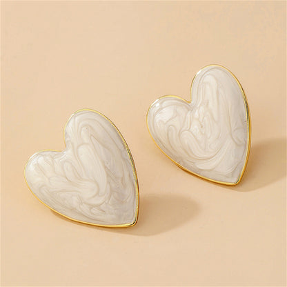Enamel and 18K Gold-Plated Heart Stud Earrings, gold stud earrings for women, elegant gift for her, detail close-up