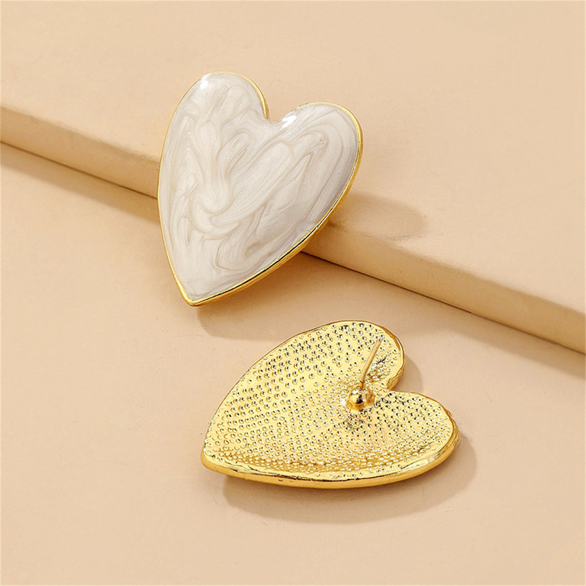 Enamel and 18K Gold-Plated Heart Stud Earrings, gold stud earrings for women, elegant gift for her, lifestyle look