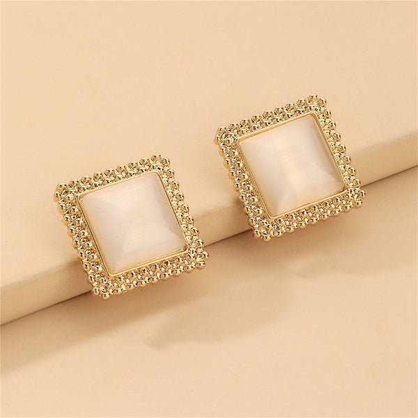 Cats Eye & 18k Gold-Plated Square Stud Earrings