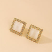 Cats Eye & 18k Gold-Plated Square Stud Earrings