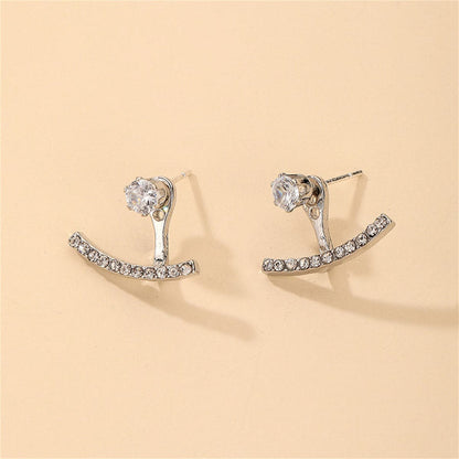 Cubic Zirconia and Silver-Plated T-Shaped Ear Jackets, silver drop earrings for women, botanical inspired, side view
