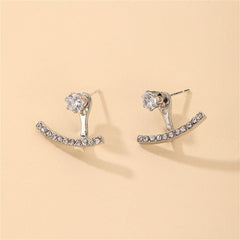 Cubic Zirconia & Silver-Plated T-Shaped Ear Jackets