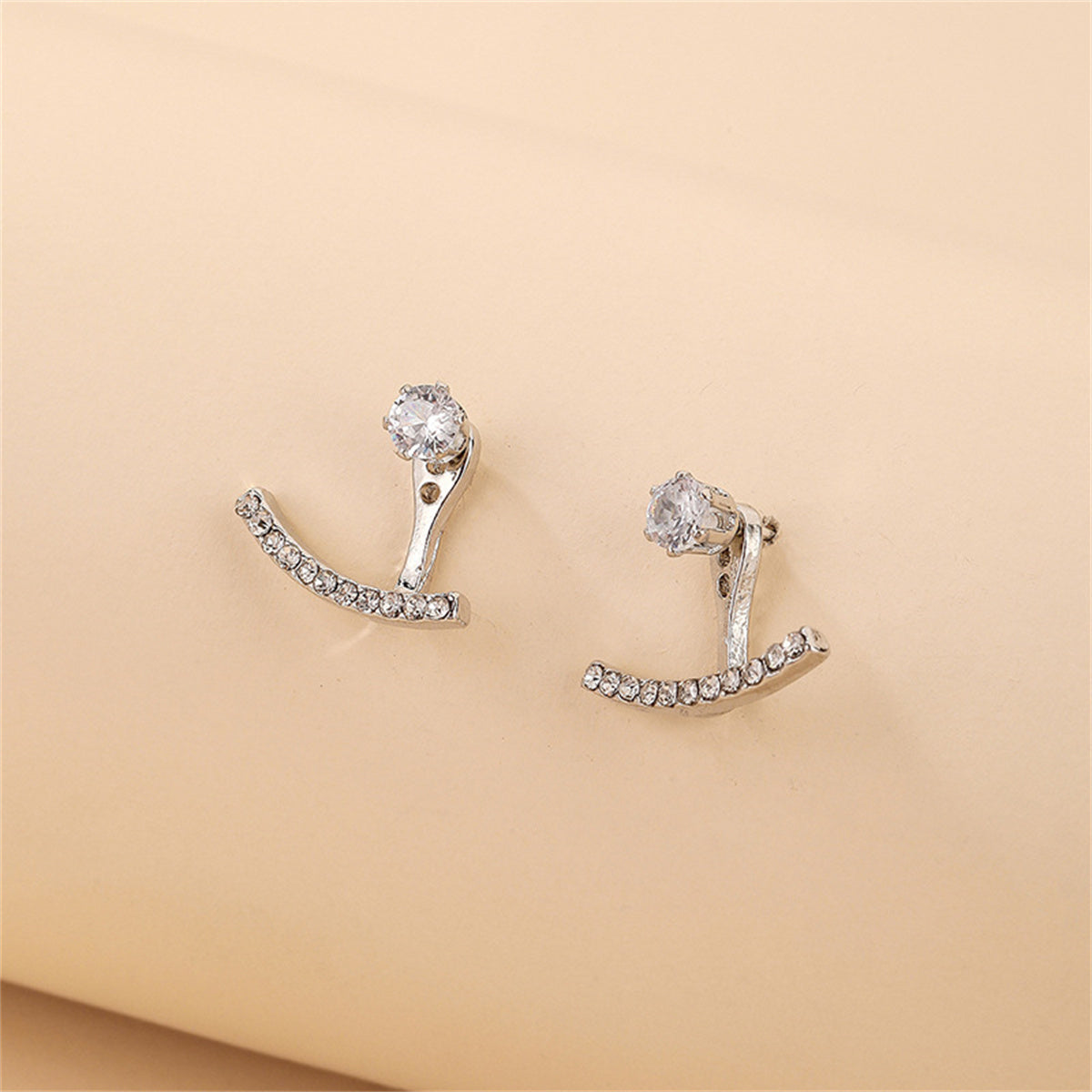 Cubic Zirconia & Silver-Plated T-Shaped Ear Jackets