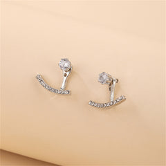Cubic Zirconia & Silver-Plated T-Shaped Ear Jackets