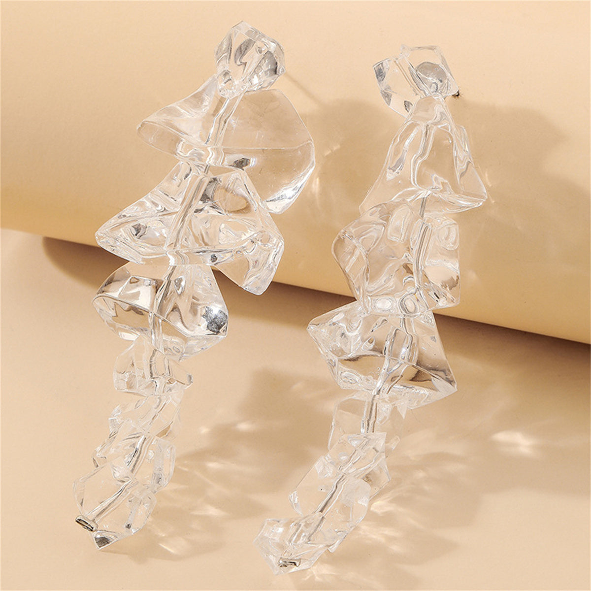 Clear Acrylic and Silver-Plated Icicle Drop Earrings, silver drop earrings for women, botanical inspired, lifestyle look