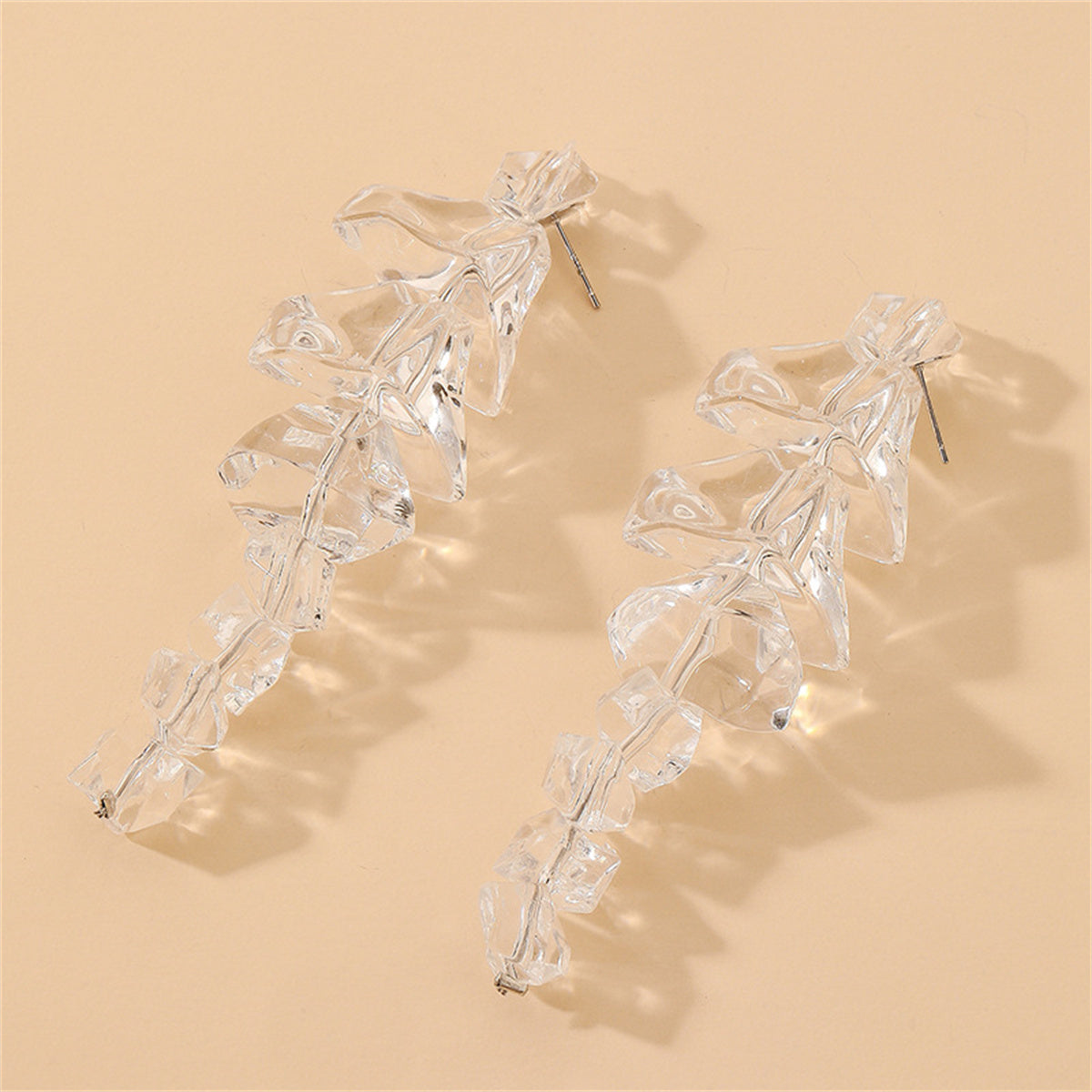 Clear Acrylic and Silver-Plated Icicle Drop Earrings, silver drop earrings for women, botanical inspired, styled look