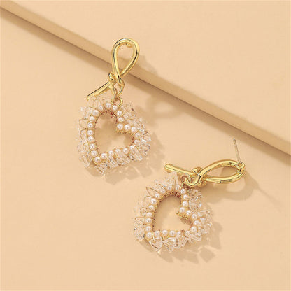 White Pearl and Acrylic 18K Gold-Plated Heart Drop Earrings, gold drop earrings for women, elegant gift for her, side view