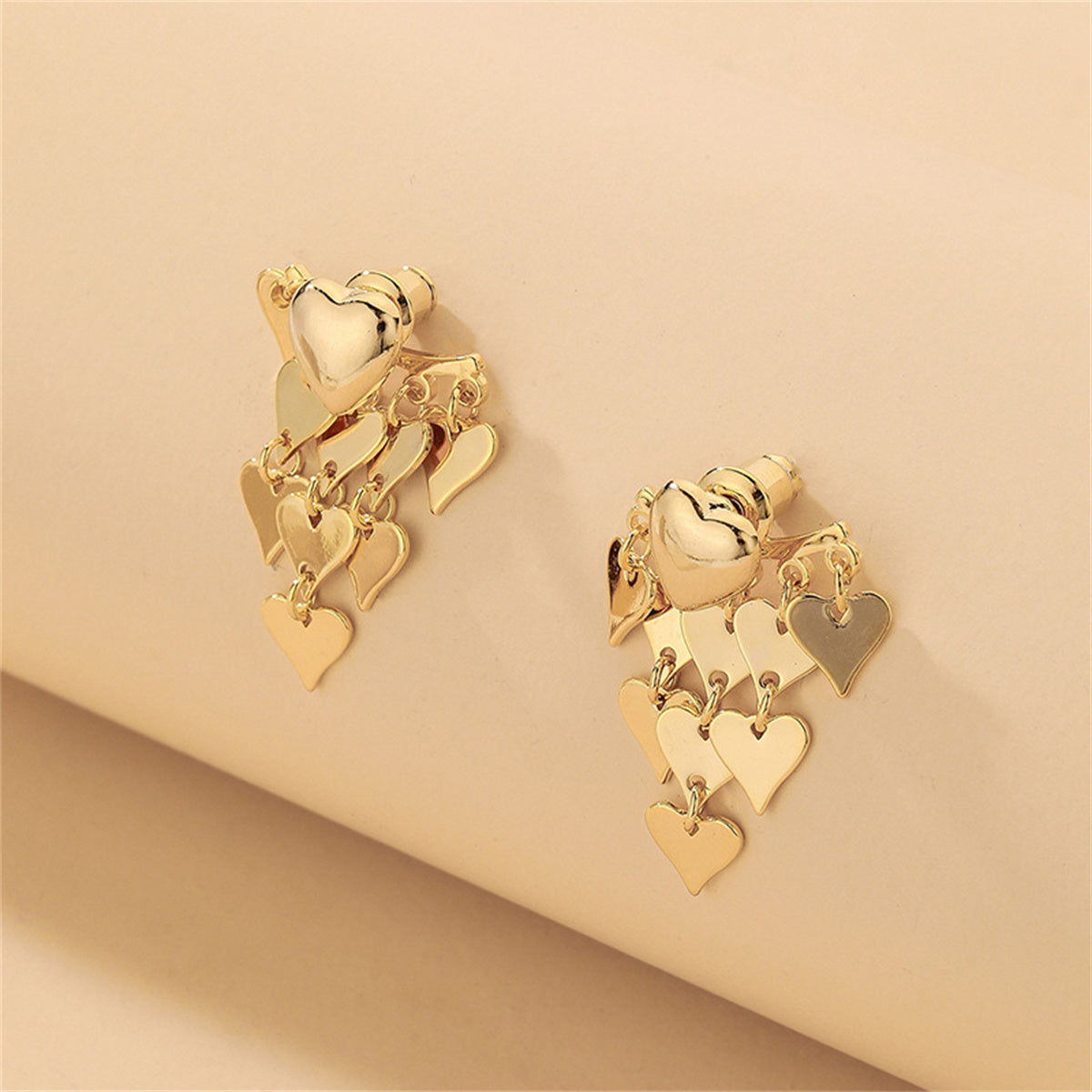 18K Gold-Plated Heart Tassel Ear Jackets, gold drop earrings for women, everyday style, side view