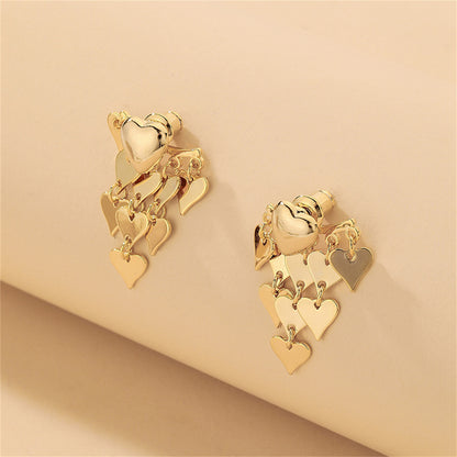 18K Gold-Plated Heart Tassel Ear Jackets, gold drop earrings for women, everyday style, side view