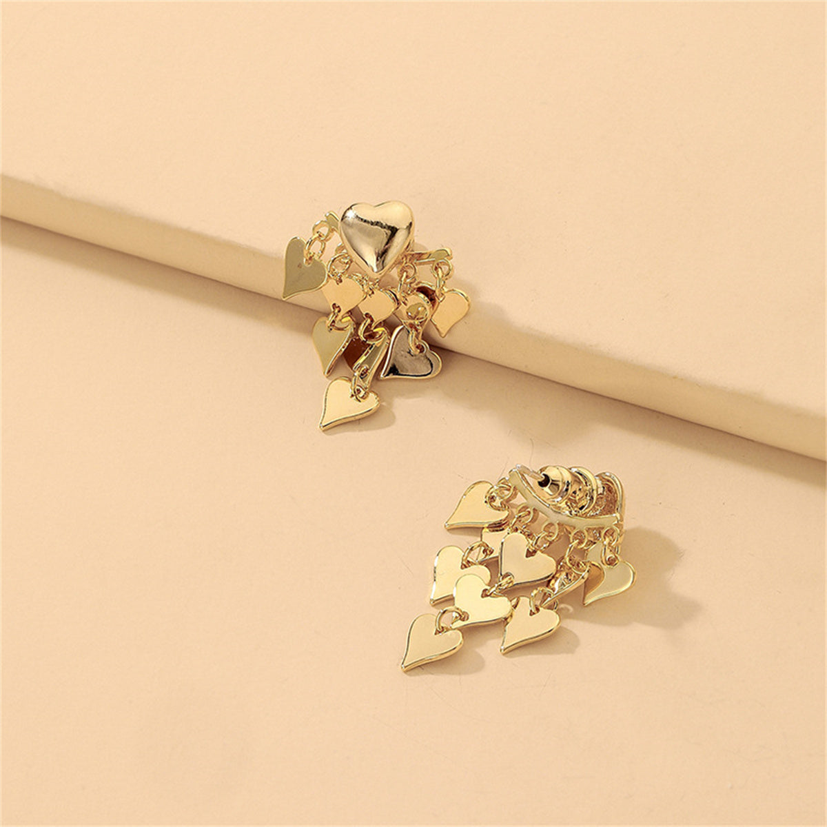 18K Gold-Plated Heart Tassel Ear Jackets, gold drop earrings for women, everyday style, detail close-up
