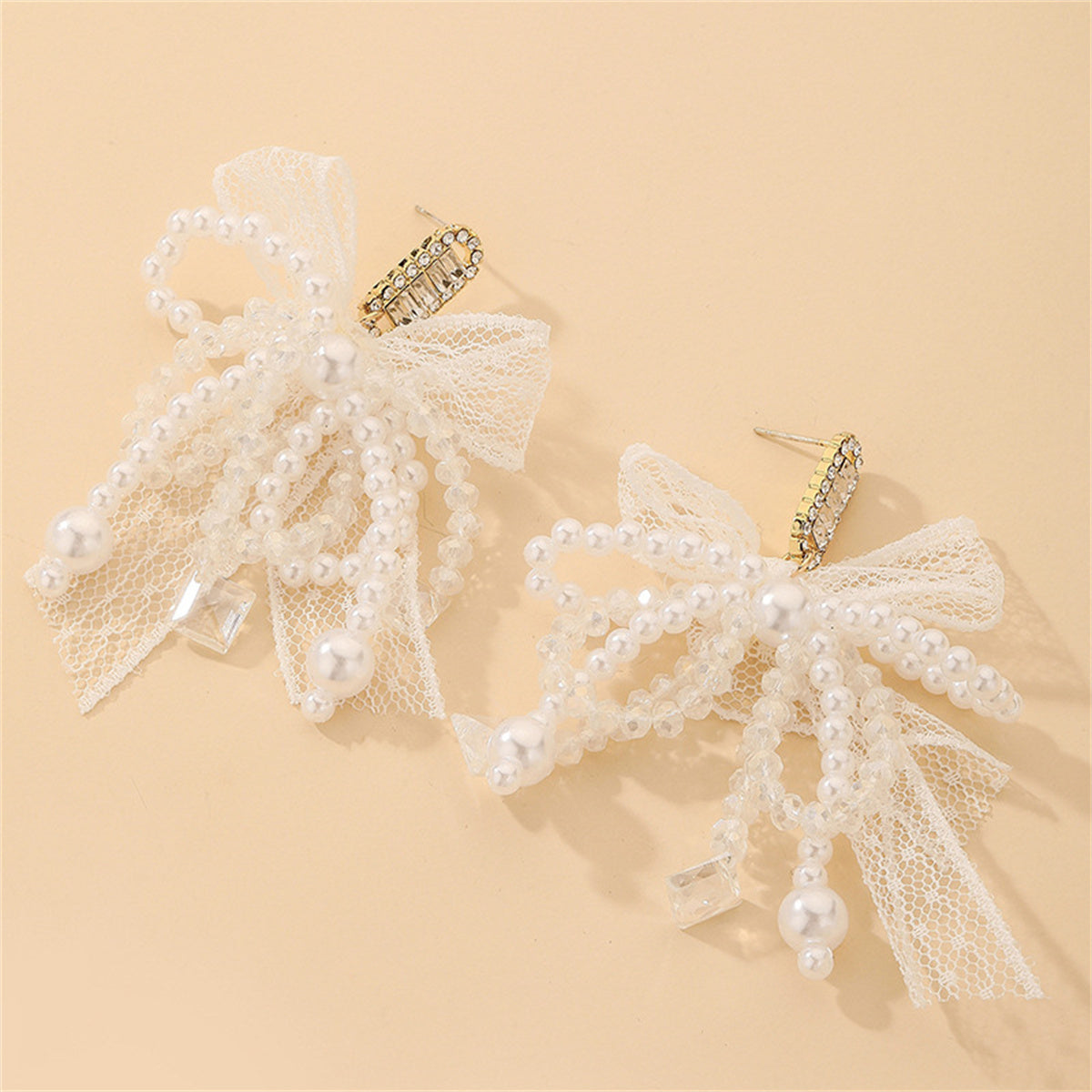 Cubic Zirconia and Crystal Pearl Silver-Plated Bow Drop Earrings, silver drop earrings for women, lifestyle look