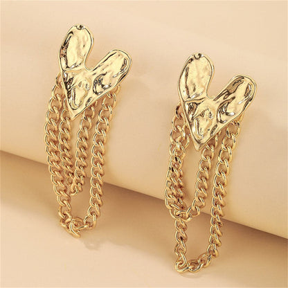 18K Gold-Plated Heart Chain Drop Earrings, gold drop earrings for women, botanical inspired, side view