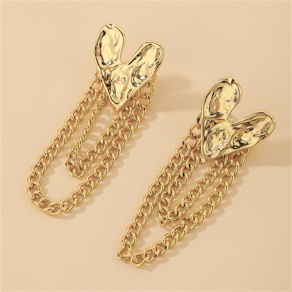 18K Gold-Plated Heart Chain Drop Earrings, gold drop earrings for women, botanical inspired, lifestyle look
