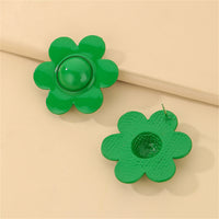 Green Enamel & Silver-Plated Flower Stud Earrings