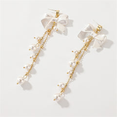 Pearl & Acrylic Cubic Zirconia 18K Gold-Plated Bow Tassel Drop Earrings
