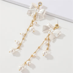 Pearl & Acrylic Cubic Zirconia 18K Gold-Plated Bow Tassel Drop Earrings