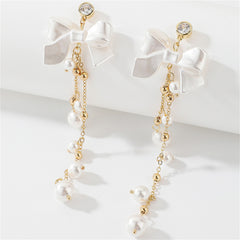 Pearl & Acrylic Cubic Zirconia 18K Gold-Plated Bow Tassel Drop Earrings