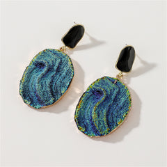 Blue Resin & Enamel Swirling Oval Drop Earrings