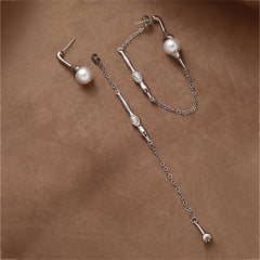 Pearl & Crystal Silver-Plated Mismatched Ear Jackets