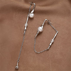 Pearl & Crystal Silver-Plated Mismatched Ear Jackets