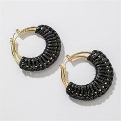 Black Polystyrene & 18K Gold-Plated Weave Circle Hoop Earrings