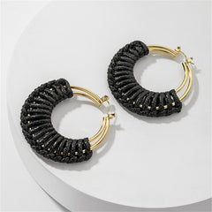 Black Polystyrene & 18K Gold-Plated Weave Circle Hoop Earrings