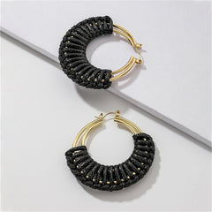 Black Polystyrene & 18K Gold-Plated Weave Circle Hoop Earrings