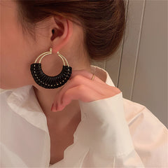 Black Polystyrene & 18K Gold-Plated Weave Circle Hoop Earrings